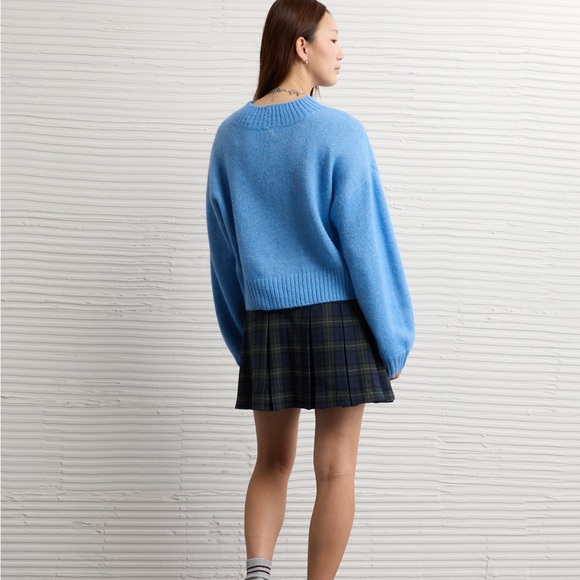 American Eagle Snow Stopper Sweater Bright Blue Cropped Knit Medium - Picture 7 of 13